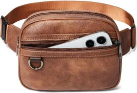 2L Fanny Packs for Women Men Everywhere Belt Bag Vegan Leather Chic Waist Pack Crossbody Chest Bag Travel Hiking Brown