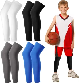4Pairs Kids Leg Sleeves,Long Compression Leg Sleeves,Non Slip UV Protection Full Length Leg Sleeves for Kids Boy Girl