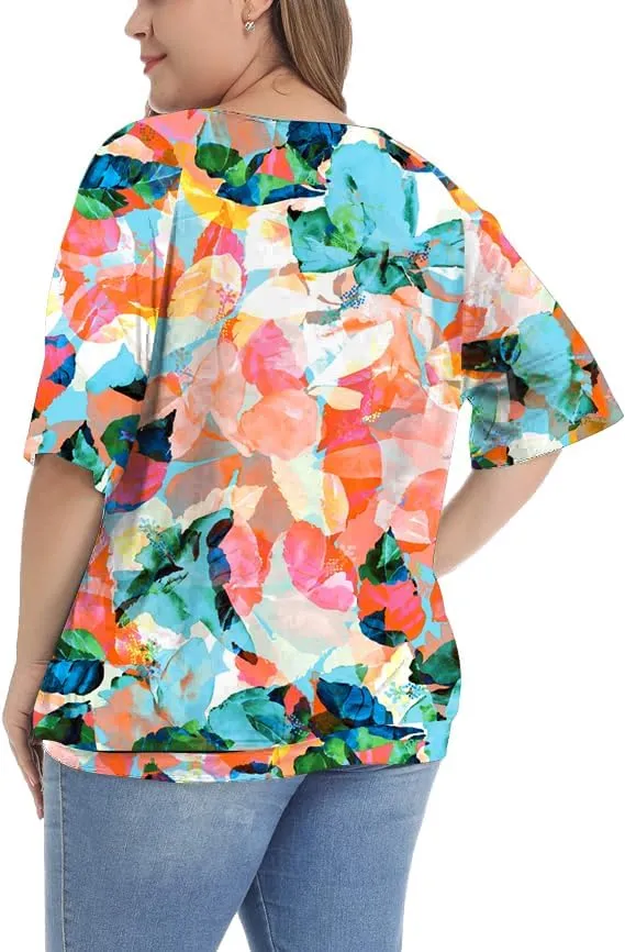 andy & natalie Women's Plus Size Tops Pleated V Neck Loose Baggy Blouse T Shirts