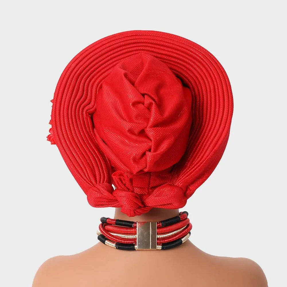 Auto Gele African Head Tie of Nigeria Aso Oke Headwraps Hat Turban Wedding Party Handmade Elegant Hair Wear Cap for Women