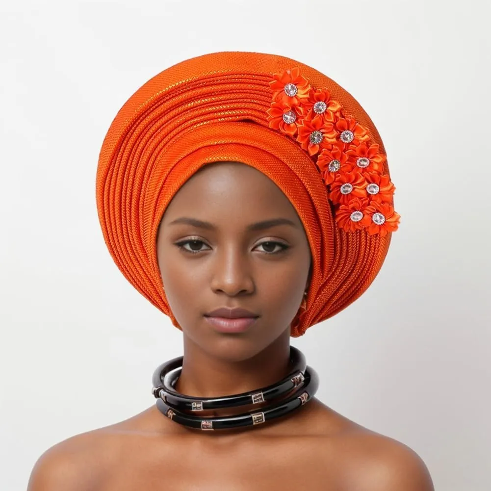 Auto Gele African Head Tie of Nigeria Aso Oke Headwraps Hat Turban Wedding Party Handmade Elegant Hair Wear Cap for Women