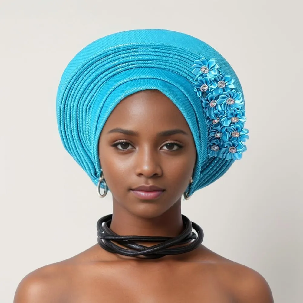 Auto Gele African Head Tie of Nigeria Aso Oke Headwraps Hat Turban Wedding Party Handmade Elegant Hair Wear Cap for Women