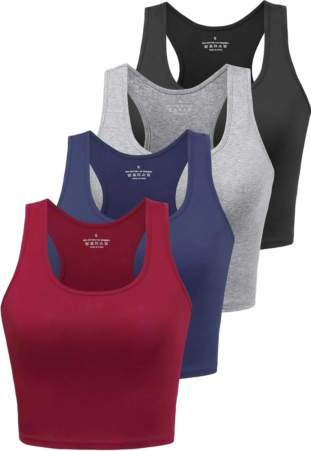 Cotton Workout Crop Tank Top for Women Racerback Yoga Tank Tops Athletic Sports Shirts Exercise Undershirts 4 Pack