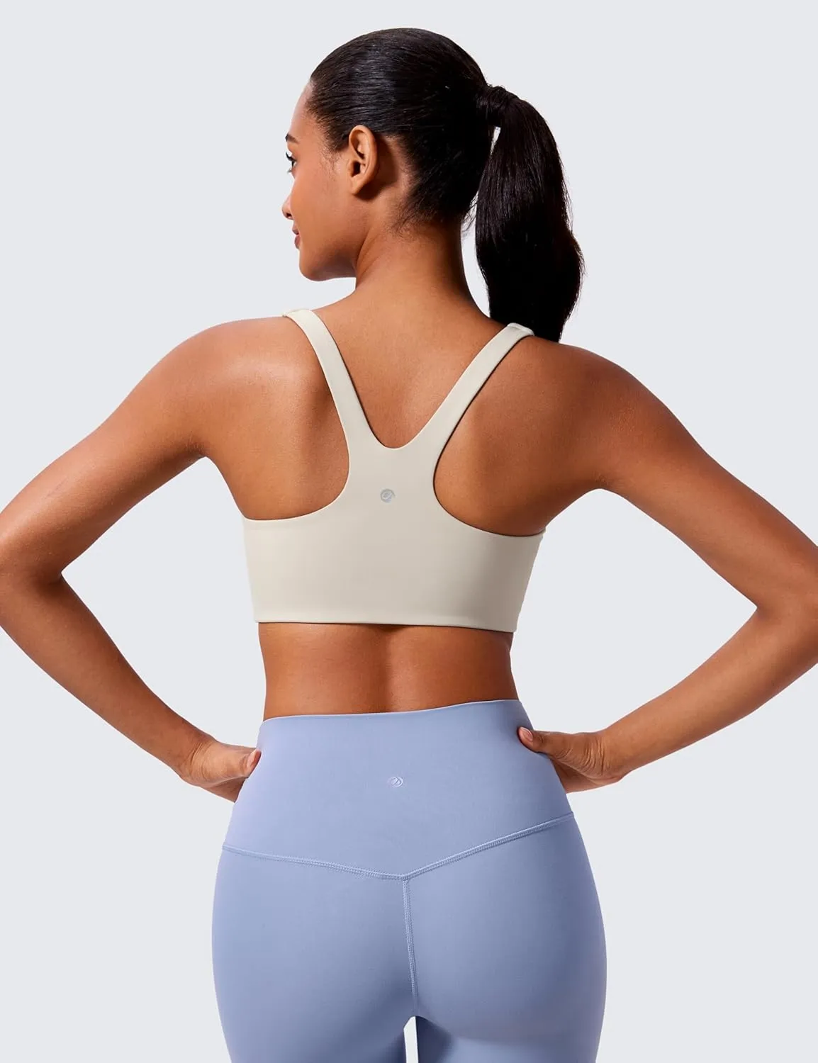 CRZ YOGA Butterlift Double Lined Square Neck Sports Bras for Women - Wireless V-Shaped Racerback Workout Yoga Top Non Padded