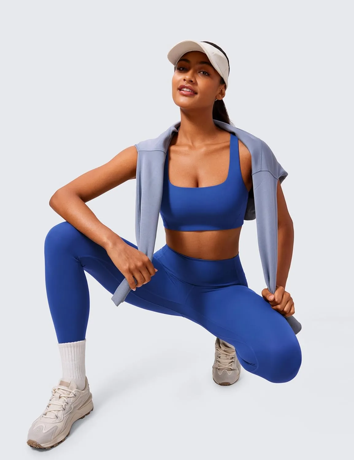 CRZ YOGA Butterlift Double Lined Square Neck Sports Bras for Women - Wireless V-Shaped Racerback Workout Yoga Top Non Padded