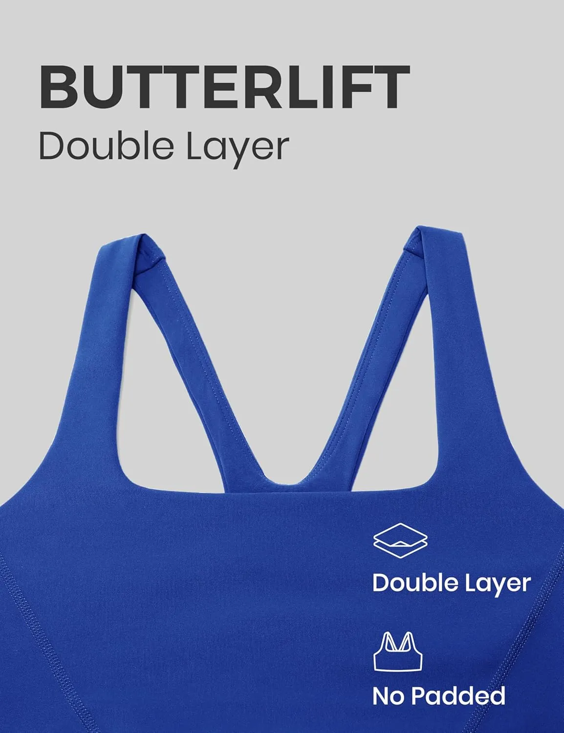 CRZ YOGA Butterlift Double Lined Square Neck Sports Bras for Women - Wireless V-Shaped Racerback Workout Yoga Top Non Padded