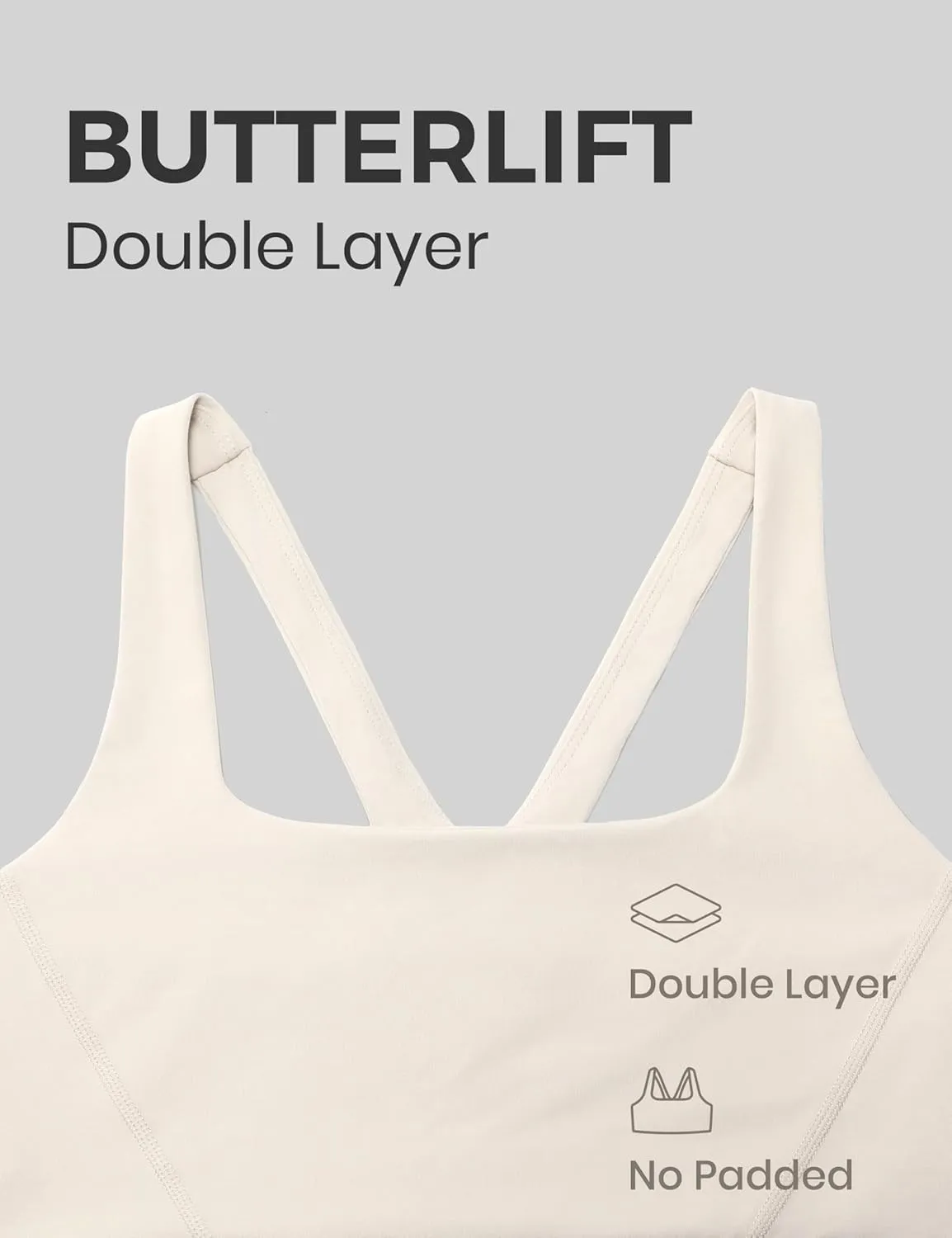 CRZ YOGA Butterlift Double Lined Square Neck Sports Bras for Women - Wireless V-Shaped Racerback Workout Yoga Top Non Padded