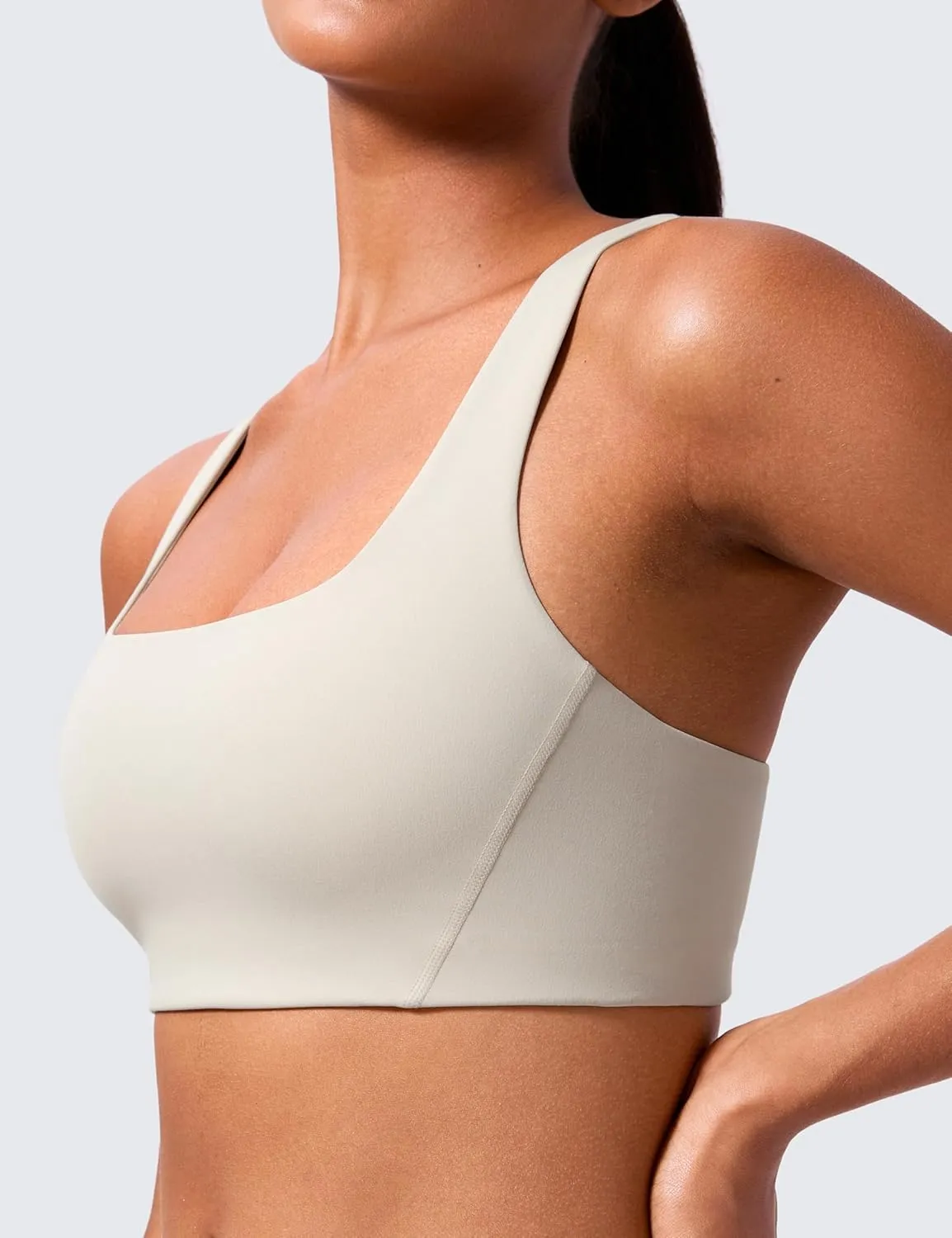 CRZ YOGA Butterlift Double Lined Square Neck Sports Bras for Women - Wireless V-Shaped Racerback Workout Yoga Top Non Padded