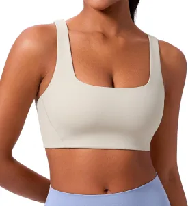 CRZ YOGA Butterlift Double Lined Square Neck Sports Bras for Women - Wireless V-Shaped Racerback Workout Yoga Top Non Padded