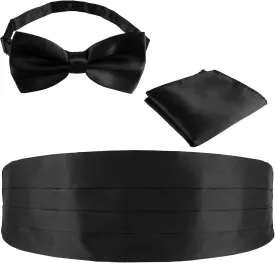 Cumberbund Black 3pcs Cumberbund and Bow Tie Set for Men Tuxedo Satin Pretied Bowtie with Breast Pocket Handkerchief for Wedding Formal Special Occassions Tuxedo Bow Ties for Men