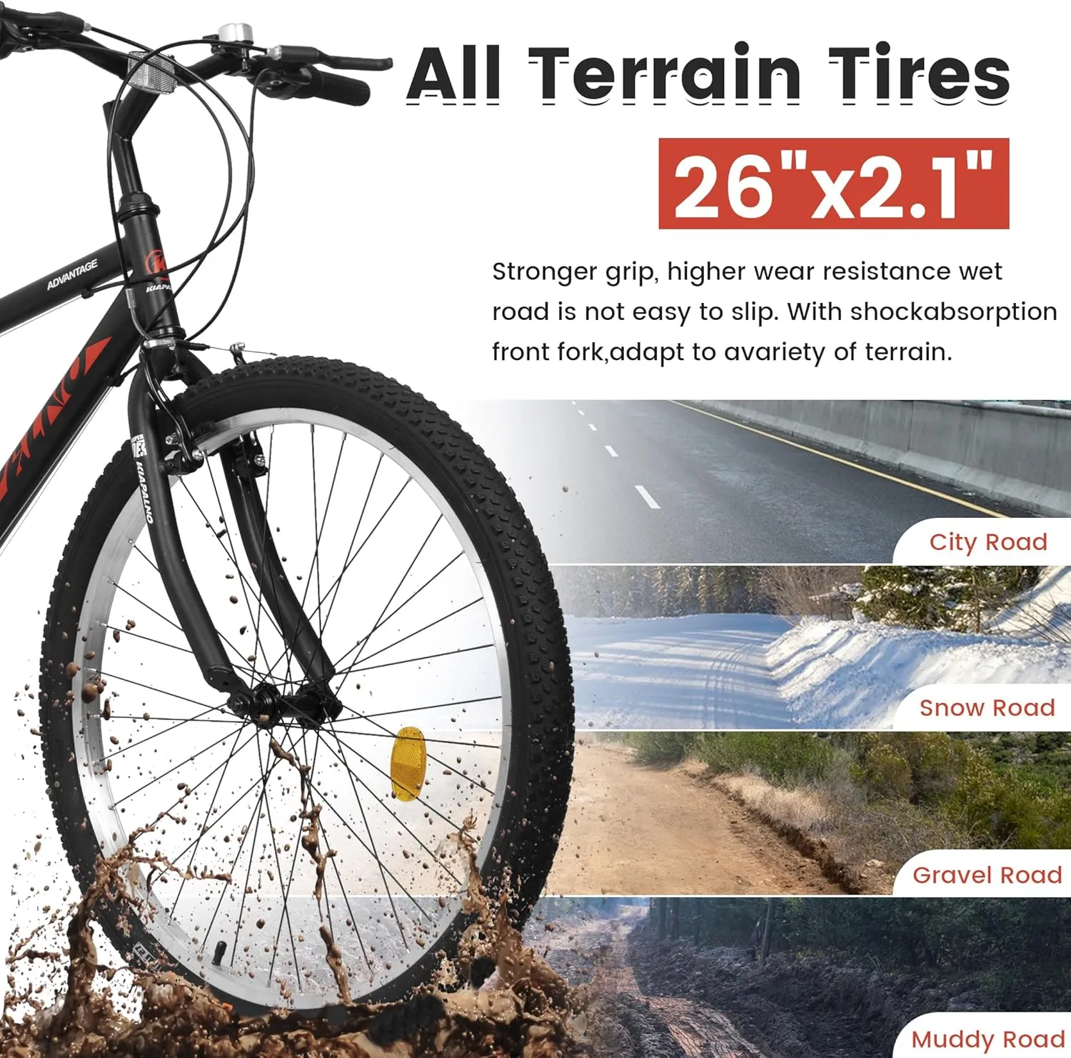Ecarpat 24/26/27.5 Inch Mountain Bike, Dual/Front Suspension Mens Mountain Bike with 21 Speeds High-Carbon Steel Frame and Disc/V Brakes, Adult Sport Bicycle for Trail Snow Commuter City Road