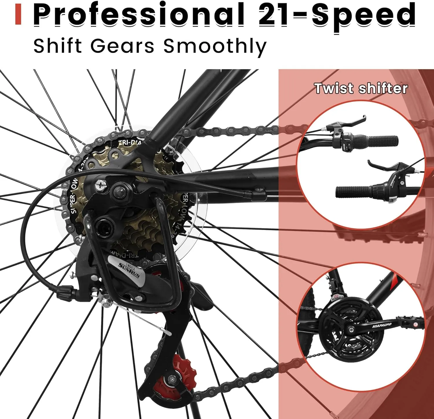 Ecarpat 24/26/27.5 Inch Mountain Bike, Dual/Front Suspension Mens Mountain Bike with 21 Speeds High-Carbon Steel Frame and Disc/V Brakes, Adult Sport Bicycle for Trail Snow Commuter City Road