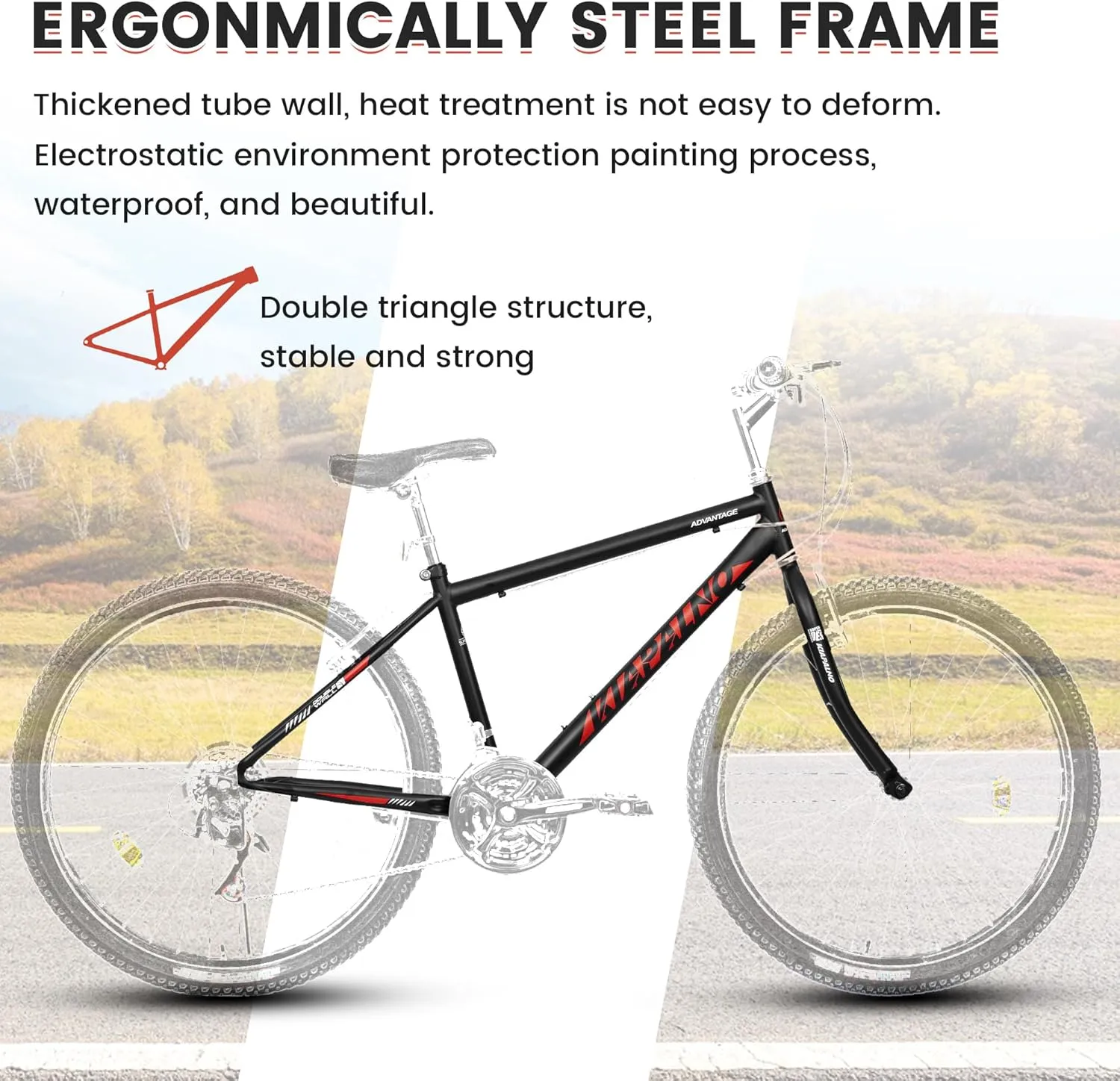 Ecarpat 24/26/27.5 Inch Mountain Bike, Dual/Front Suspension Mens Mountain Bike with 21 Speeds High-Carbon Steel Frame and Disc/V Brakes, Adult Sport Bicycle for Trail Snow Commuter City Road