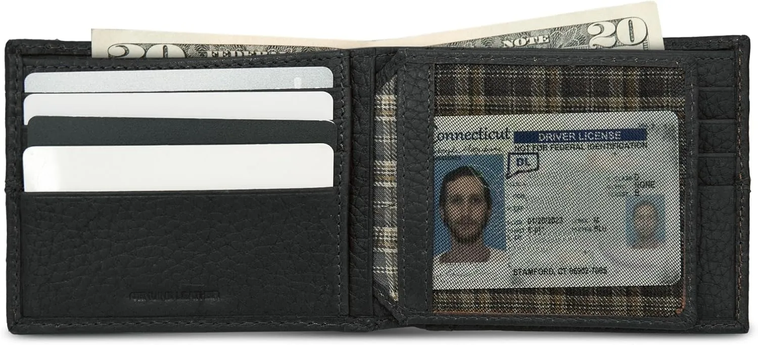 Eddie Bauer Men Signature Leather Bifold Passcase Wallet