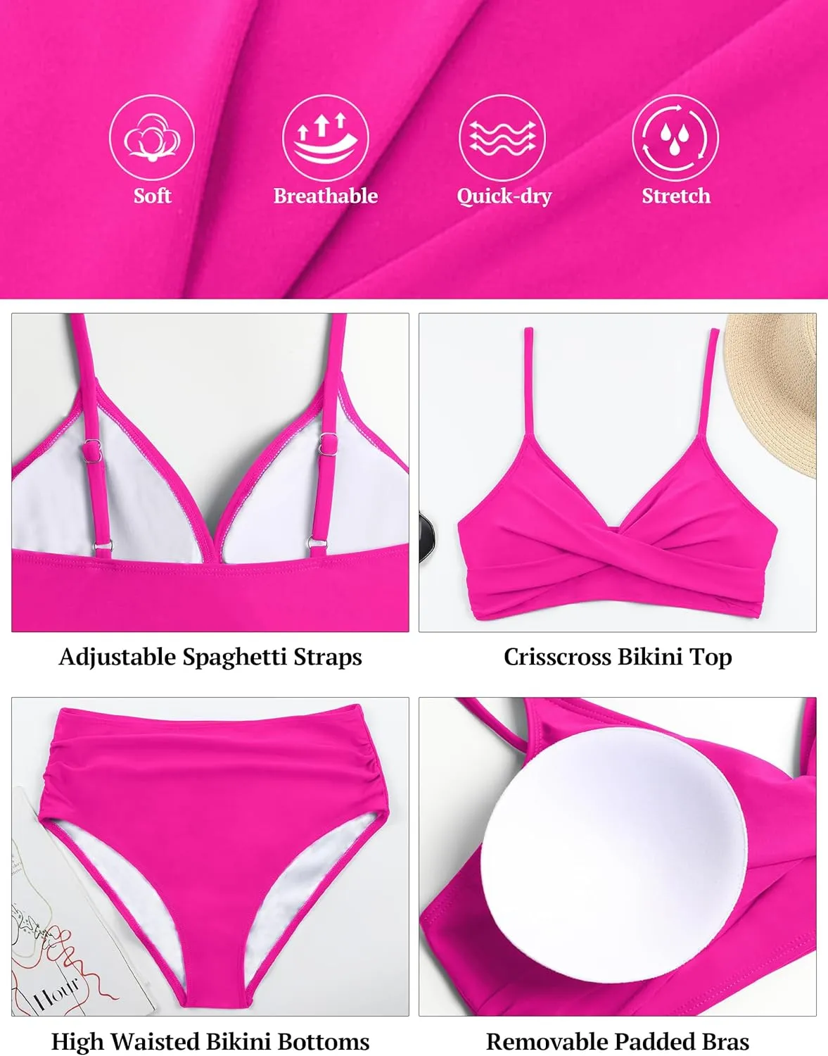 Edelqual Women's High Waisted Bikini Sets Two Piece Swimsuit Tummy Control Bathing Suit V Neck Swimwear 2025 Swim Suit