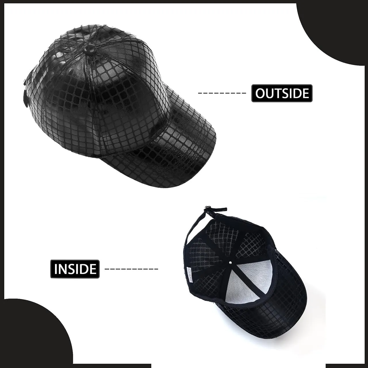 Eigso Unisex Metallic Baseball Caps for Men Women Snapback Hip Hop Flat Brim Baseball Hats for Man Woman Adjustable