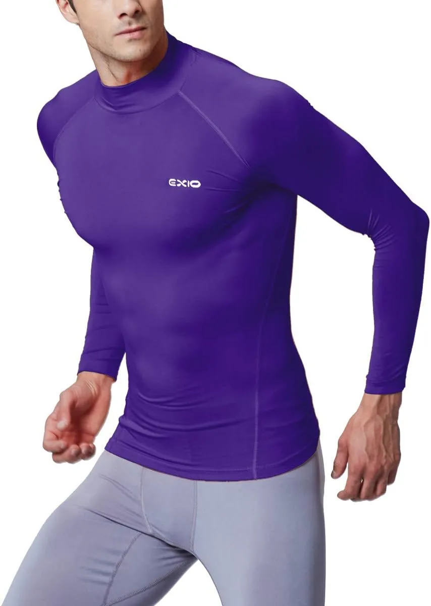 EXIO Mens Mock Compression Baselayer Top Cool Dry Long-Sleeve Shirt EX-T02