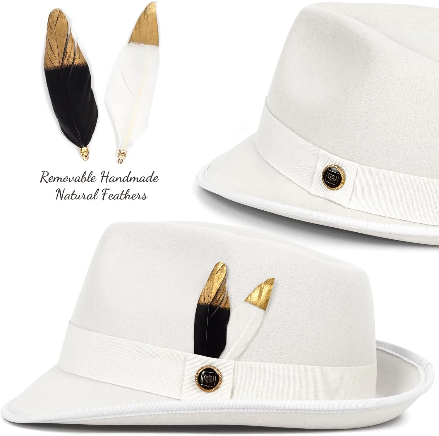 FADACHY Fedora Hats for Men & Women Short Brim Felt hat Trilby Fedora with Feather Panama Dress Hat