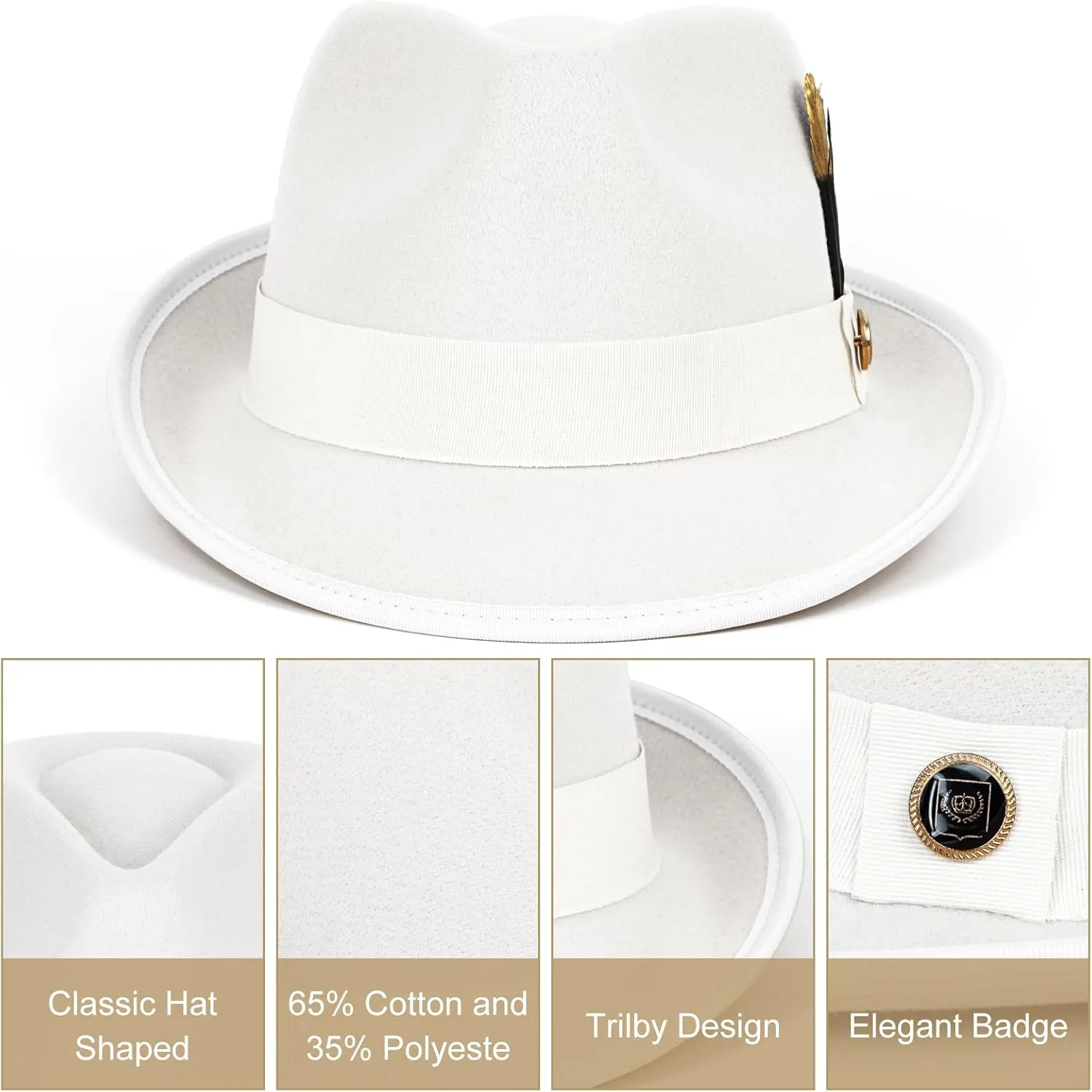 FADACHY Fedora Hats for Men & Women Short Brim Felt hat Trilby Fedora with Feather Panama Dress Hat
