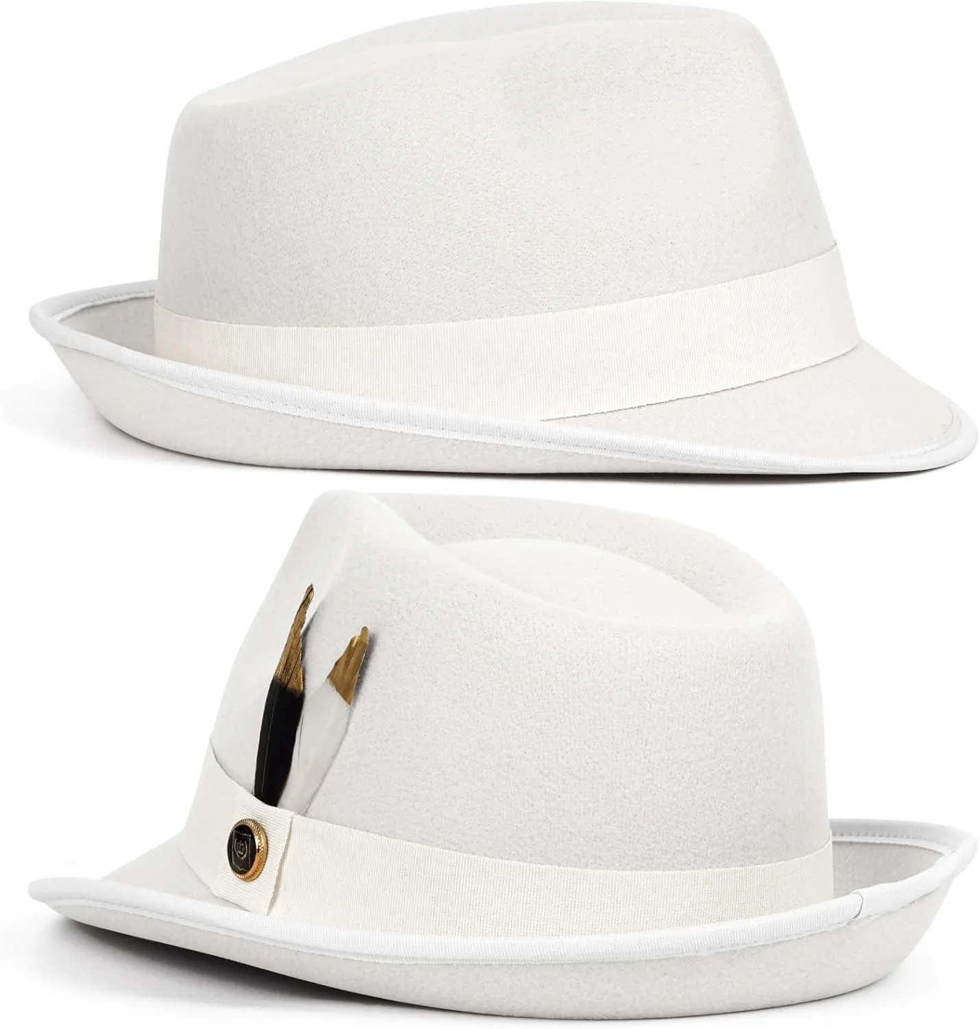 FADACHY Fedora Hats for Men & Women Short Brim Felt hat Trilby Fedora with Feather Panama Dress Hat