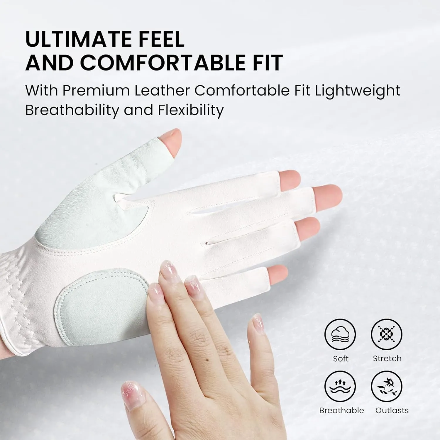 FINGER TEN Golf Gloves Women Left Right Hand Leather with Ball Marker Value Pack, Colored Glove for Ladies Right Left Handed Golfer All Weather Grip