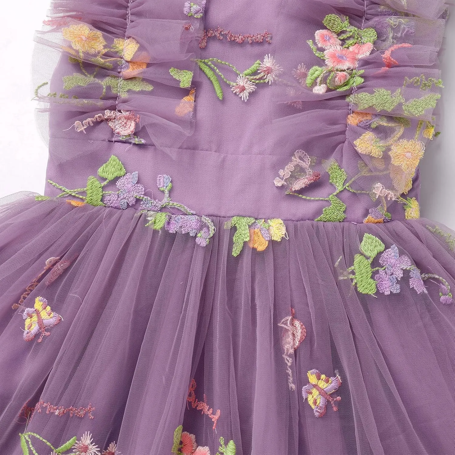 Girls Birthday Party Dress Butterfly Daisy Polka Dots Embroidery Princess Tulle Wedding Pageant Evening Gown