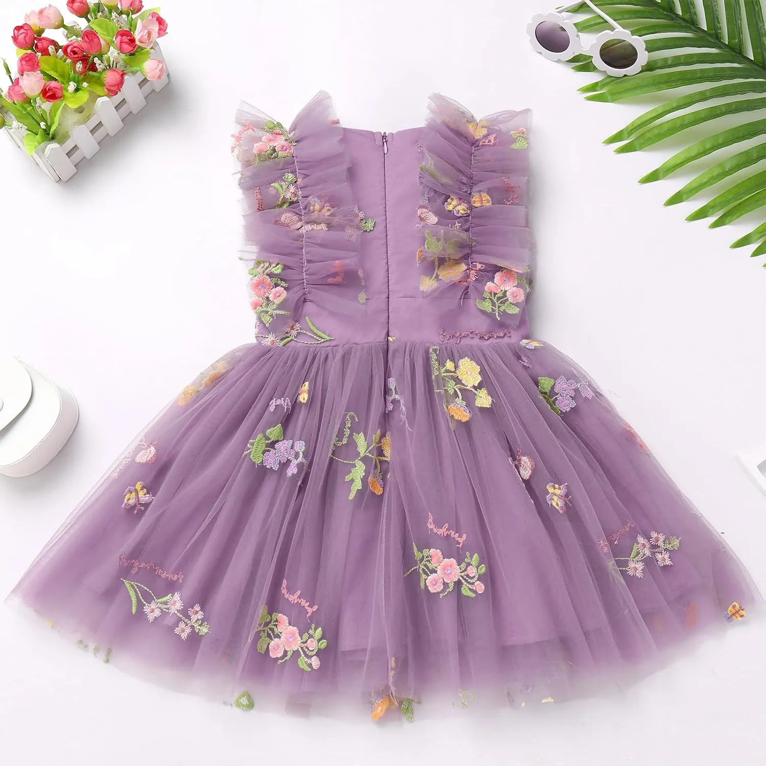 Girls Birthday Party Dress Butterfly Daisy Polka Dots Embroidery Princess Tulle Wedding Pageant Evening Gown