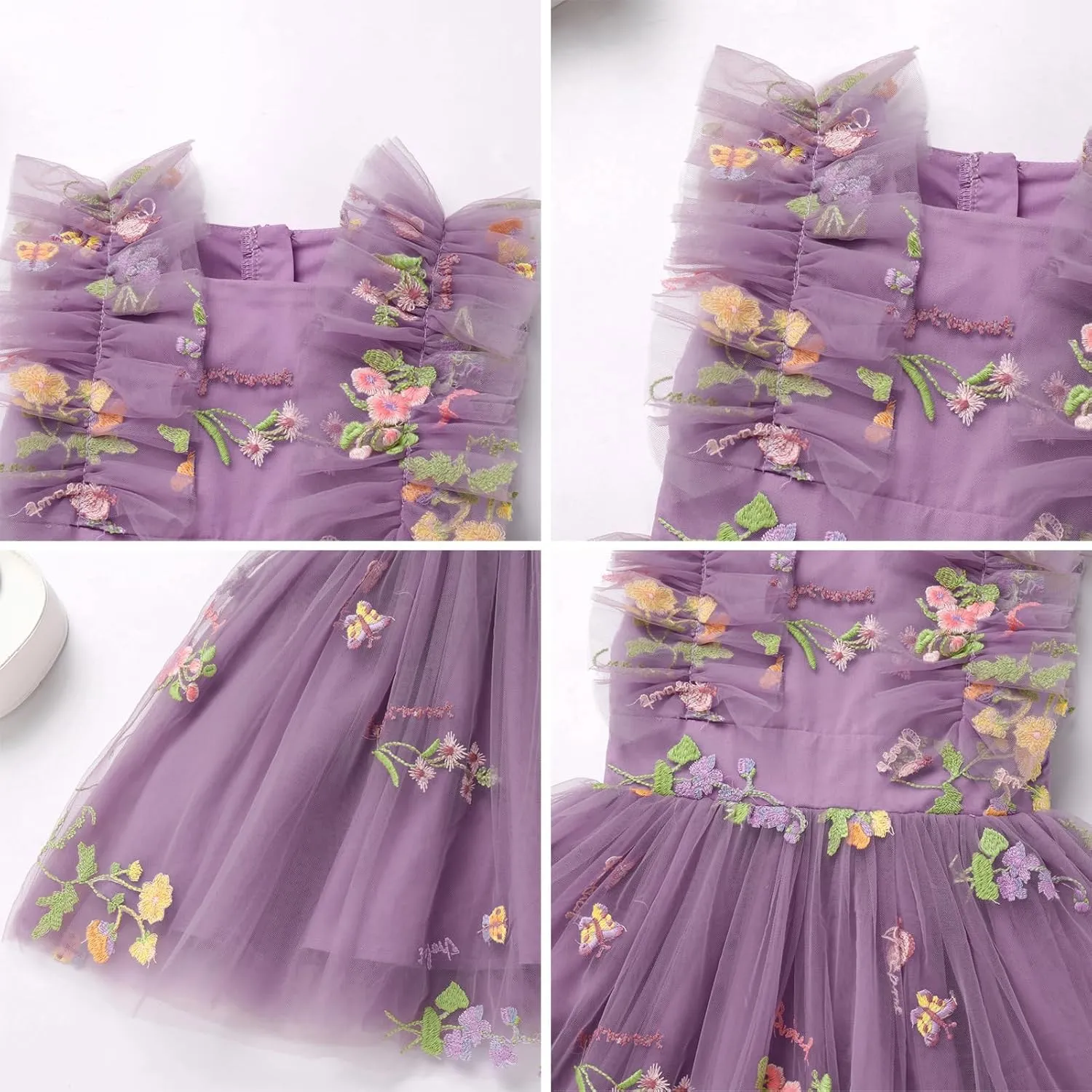Girls Birthday Party Dress Butterfly Daisy Polka Dots Embroidery Princess Tulle Wedding Pageant Evening Gown