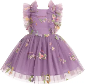 Girls Birthday Party Dress Butterfly Daisy Polka Dots Embroidery Princess Tulle Wedding Pageant Evening Gown