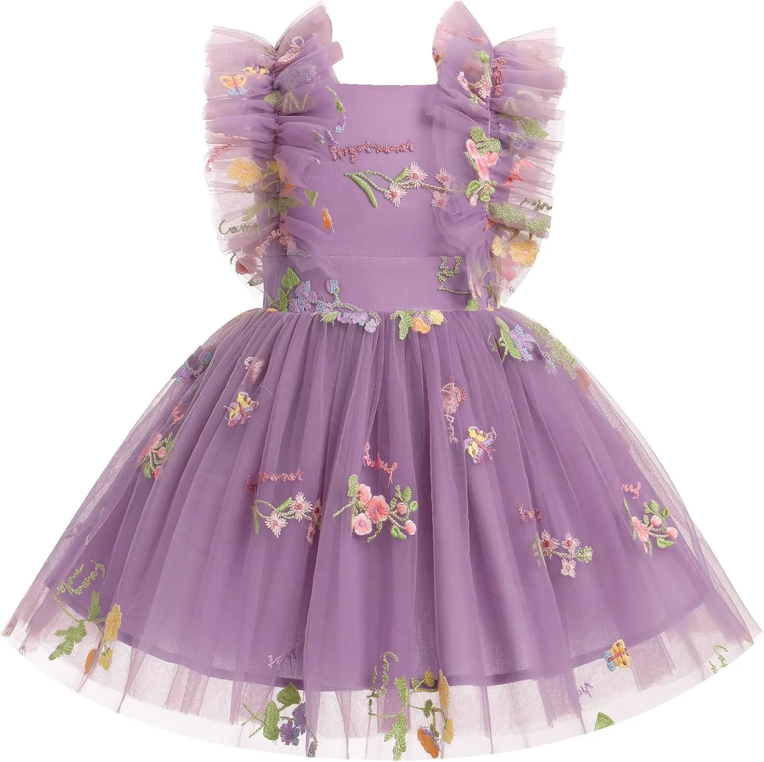 Girls Birthday Party Dress Butterfly Daisy Polka Dots Embroidery Princess Tulle Wedding Pageant Evening Gown