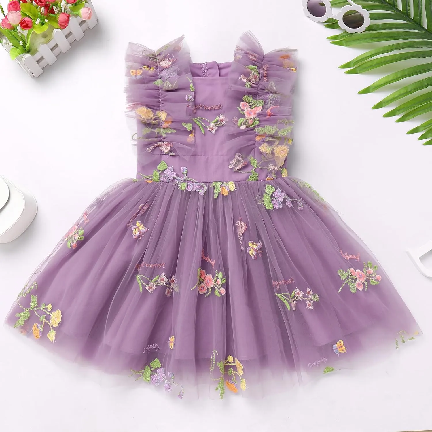 Girls Birthday Party Dress Butterfly Daisy Polka Dots Embroidery Princess Tulle Wedding Pageant Evening Gown