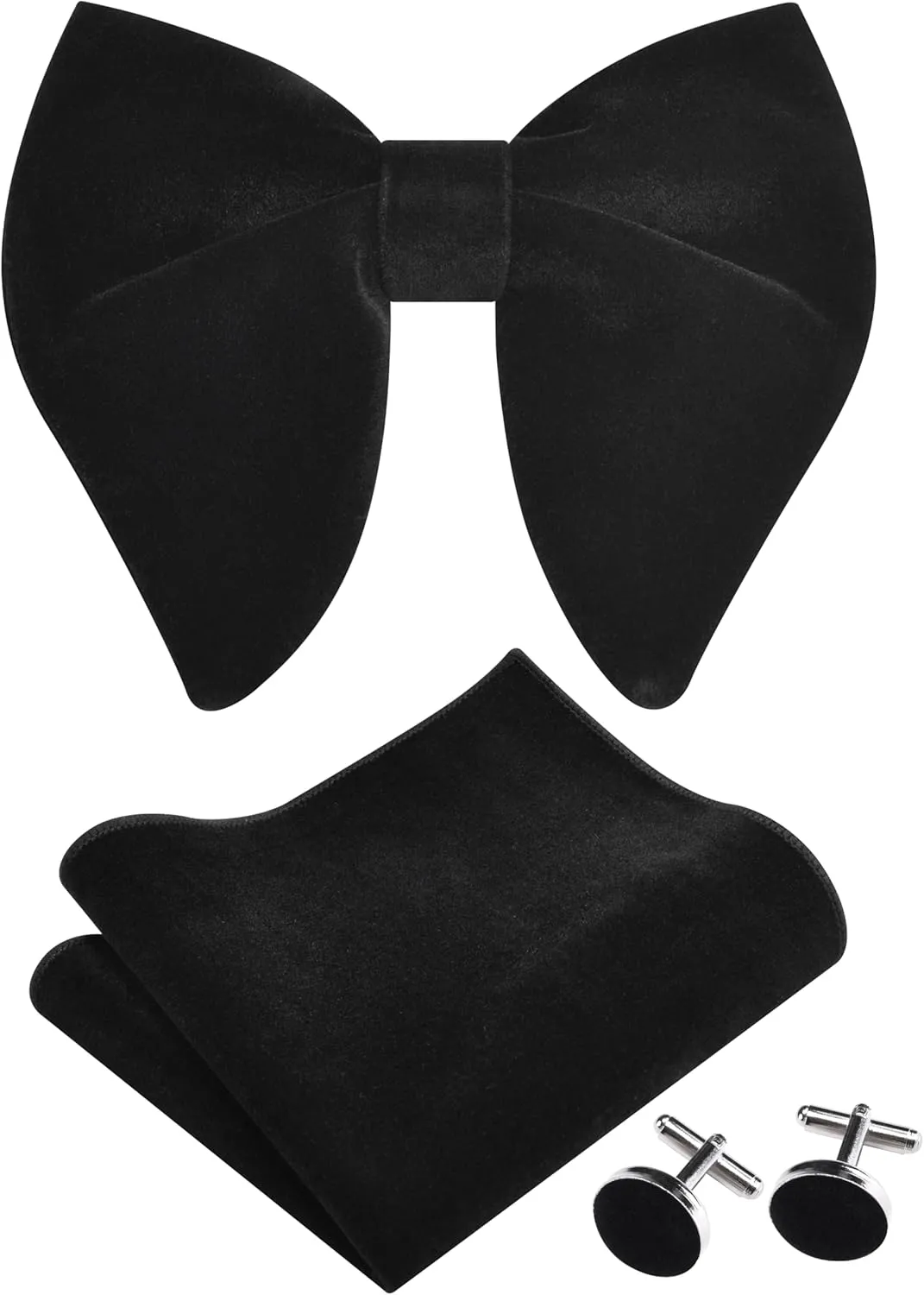 GUSLESON Mens Solid Plaid Velvet Pre-tied Adjustable Bow Tie and Pocket Square Cufflink Set with Gift Box