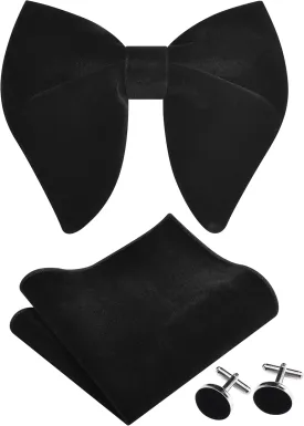 GUSLESON Mens Solid Plaid Velvet Pre-tied Adjustable Bow Tie and Pocket Square Cufflink Set with Gift Box