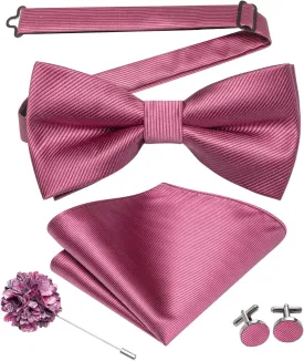 Hi-Tie Bow Ties for Men Pre-Tied Pocket Square Lapel Pin Cufflinks Mens Bowtie Sets for Wedding Formal Party