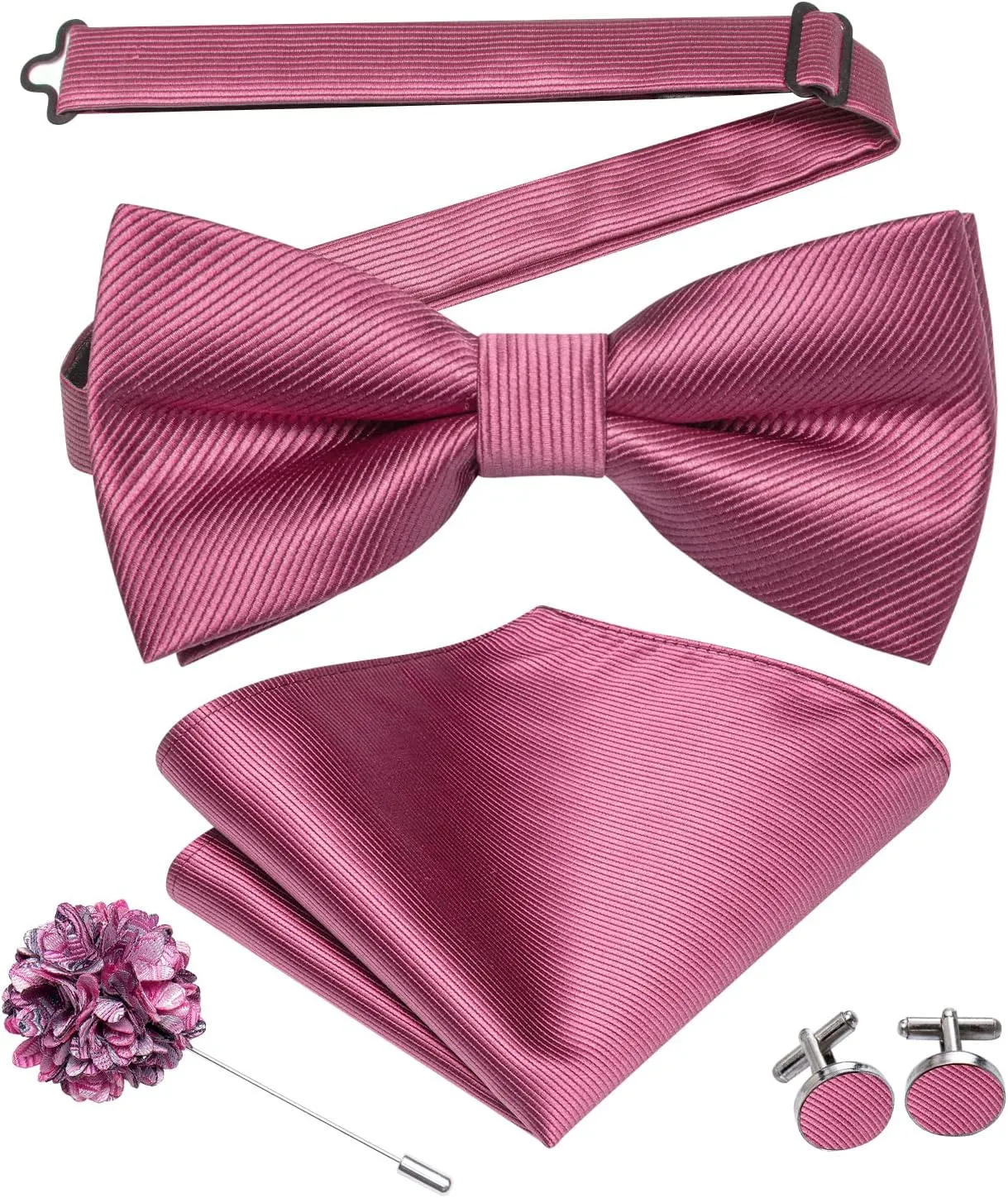 Hi-Tie Bow Ties for Men Pre-Tied Pocket Square Lapel Pin Cufflinks Mens Bowtie Sets for Wedding Formal Party