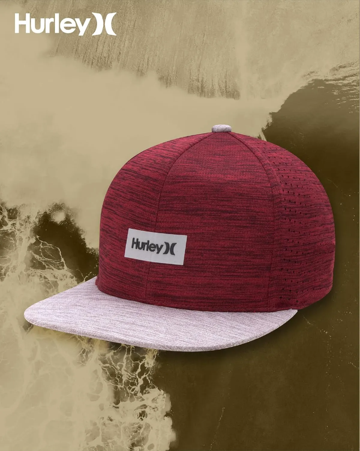 Hurley Men's Baseball Cap - Lightweight H20 Dri Dock Flat Brim Ball Caps for Men with Adjustable Snap Back Closure