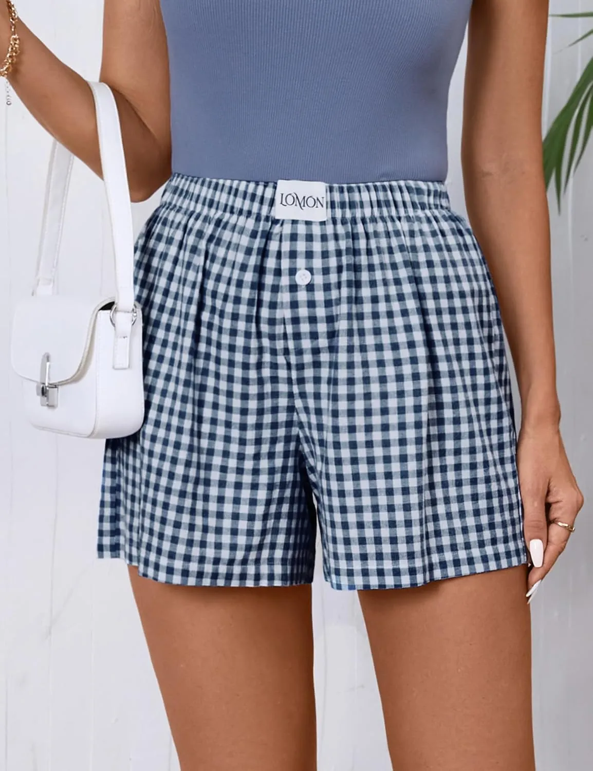 LOMON Womens Boxer Shorts Casual Summer Cotton Pajama Lounge Sleep Pj Gingham Plaid Shorts Y2K Beach Bottoms