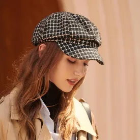 Luxe Checkered Baker Boy Cap