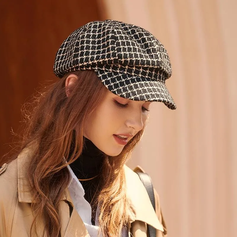 Luxe Checkered Baker Boy Cap
