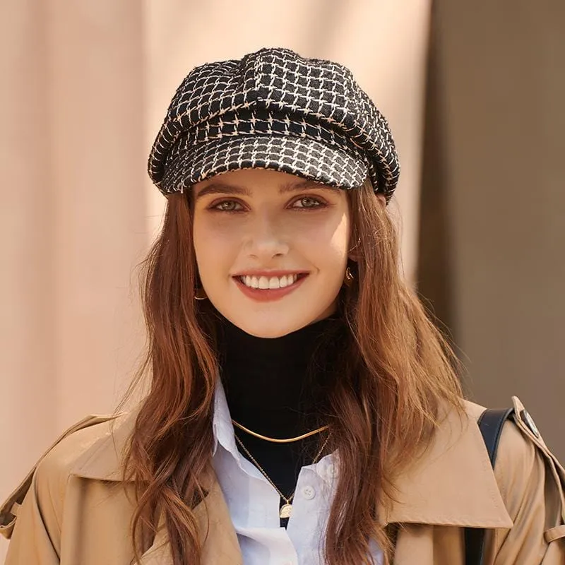 Luxe Checkered Baker Boy Cap