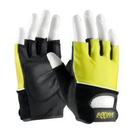 Maximum Safety 122-AV70/M Leather Palm Lifting Gloves with Reinforced Padded Palm Insert -   Hi-Vis Yellow Cotton Back