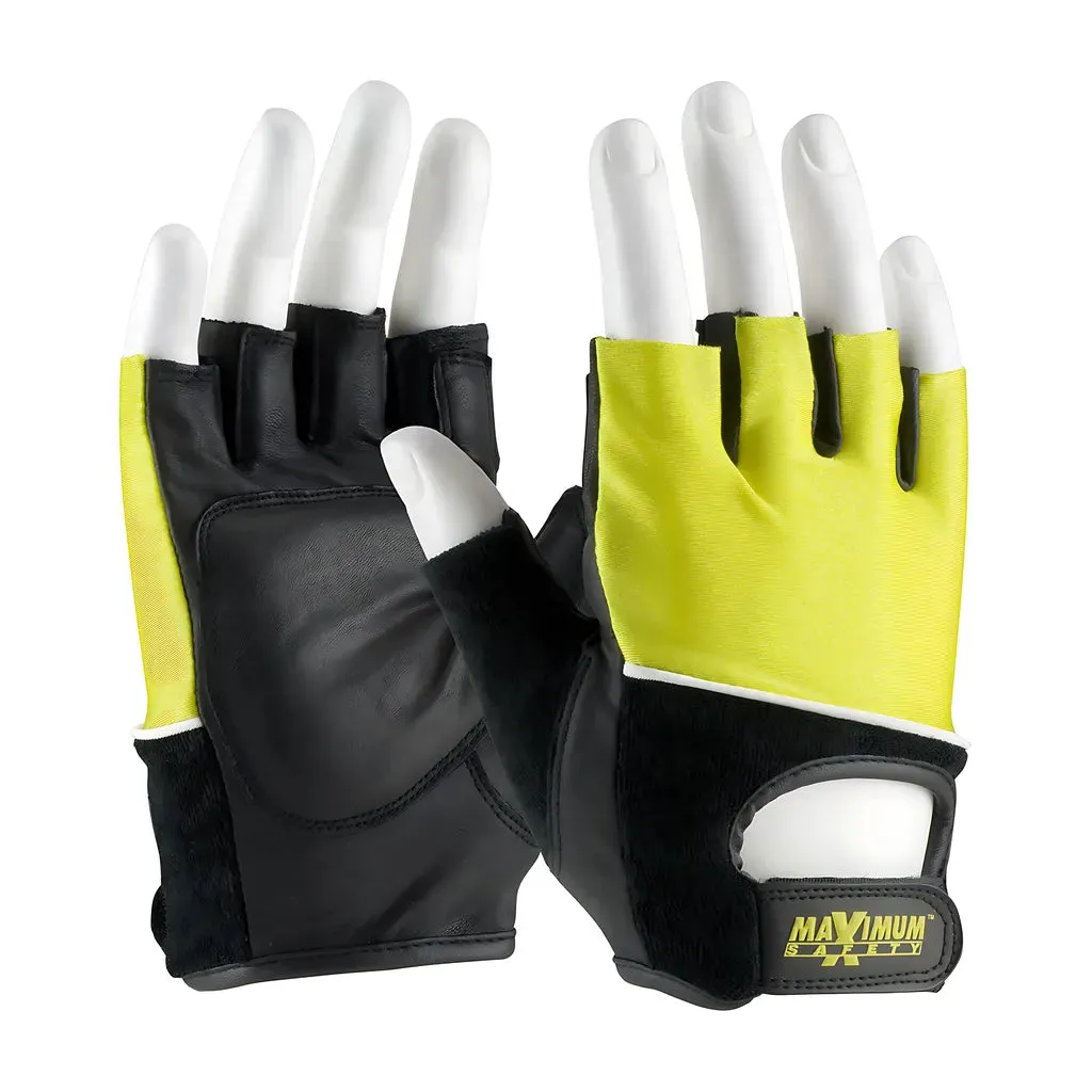 Maximum Safety 122-AV70/M Leather Palm Lifting Gloves with Reinforced Padded Palm Insert -   Hi-Vis Yellow Cotton Back