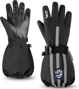 MCTi Kids Gloves Waterproof Winter Warm Snow Ski Gloves Long Cuff Fleece Lined with Reflective Strap