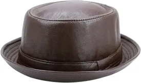 Men Fedora Cap Brown Women Casual Retro Jazz Hats Faux Leather Vintage Trilby Hat Sp-Ring Autumn Classic Panama Cap (Color : Brown, Size : (56-58 cm))