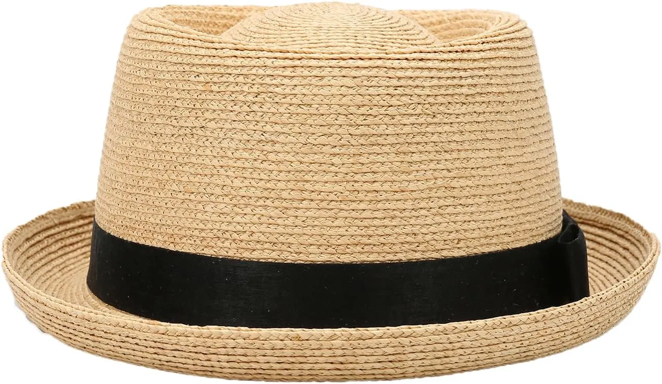Men/Women Porkpie Hats Short Brim Summer Straw Pork Pie Trilby Fedora Hat