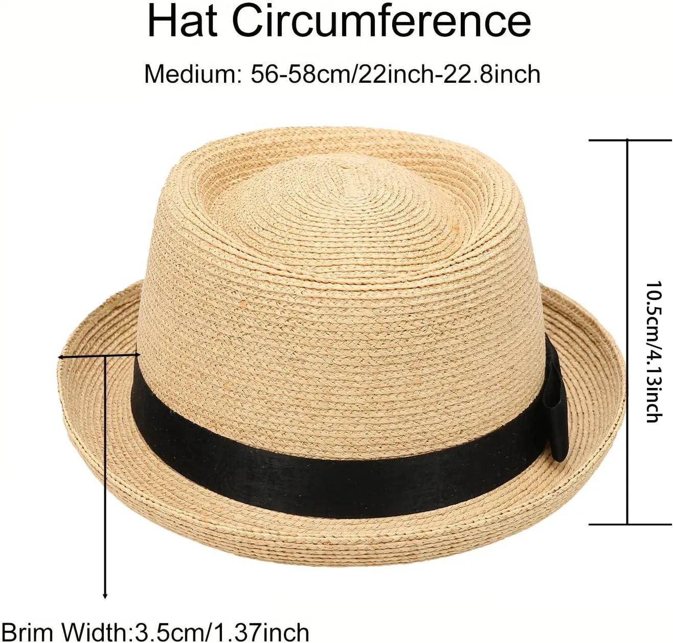 Men/Women Porkpie Hats Short Brim Summer Straw Pork Pie Trilby Fedora Hat