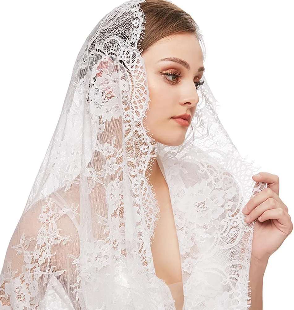 PRINCESS BRIDE Lace Mantilla Veil Vintage Floral Lace Scarf Triangle Wedding Veil Long Chapel Veils Catholic Mass Church