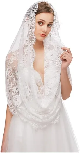 PRINCESS BRIDE Lace Mantilla Veil Vintage Floral Lace Scarf Triangle Wedding Veil Long Chapel Veils Catholic Mass Church