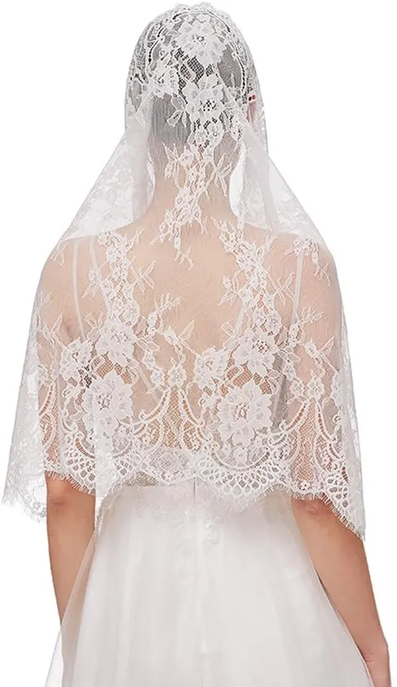 PRINCESS BRIDE Lace Mantilla Veil Vintage Floral Lace Scarf Triangle Wedding Veil Long Chapel Veils Catholic Mass Church