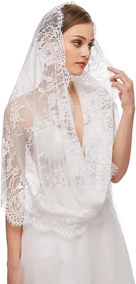 PRINCESS BRIDE Lace Mantilla Veil Vintage Floral Lace Scarf Triangle Wedding Veil Long Chapel Veils Catholic Mass Church